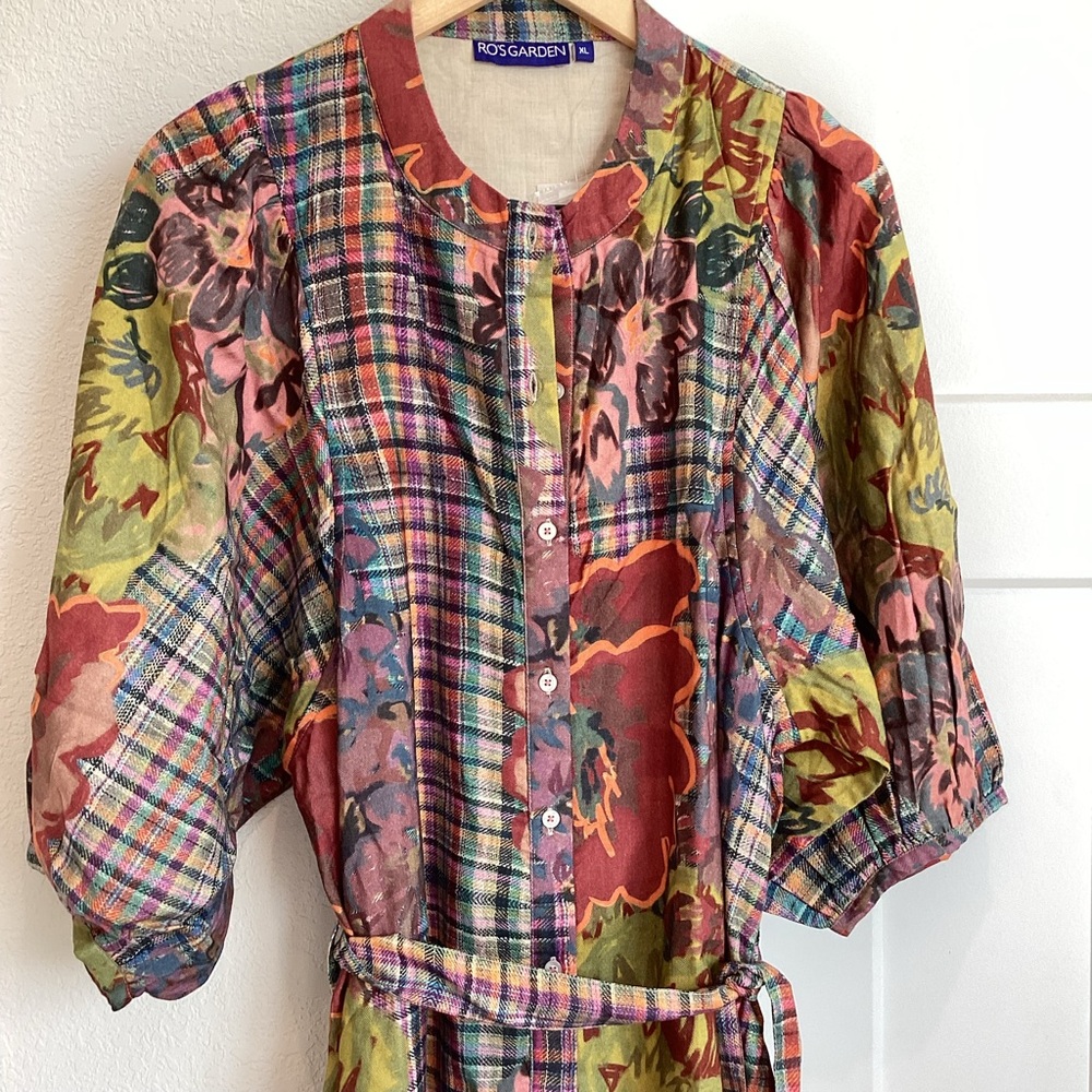 Anthropologie Multicolor Plaid and Floral Dress - Picture 4 of 12